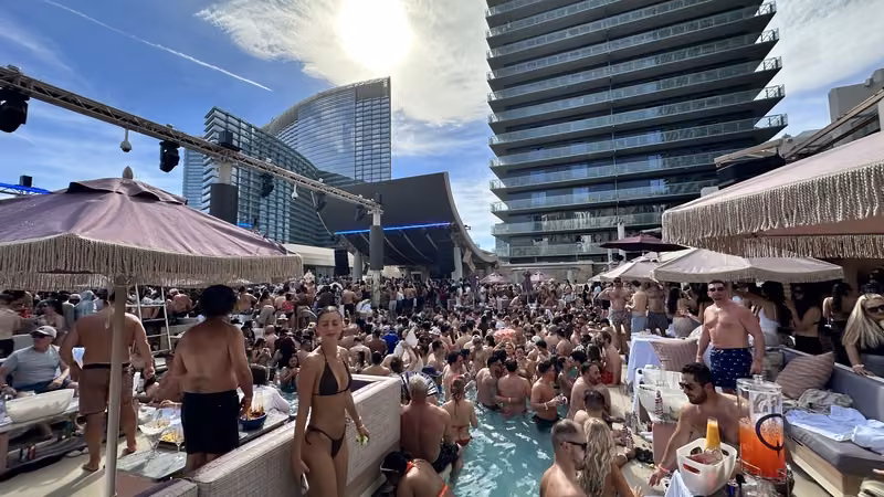 Daytime pool party crowd at a Las Vegas dayclub